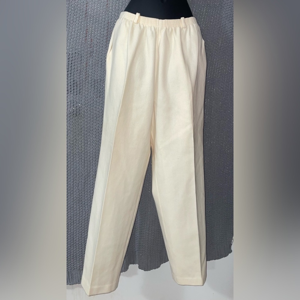 Vintage Alfred Dunner Wool Pants 16 Winter Cream White Pull On Lined